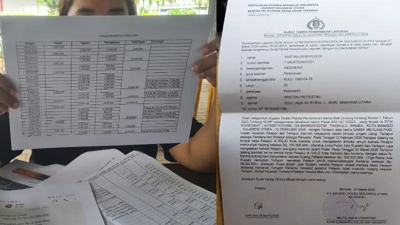 ASN RSUD Manado, Kartika Dewi Pogos (KDP), melaporkan balik Gebby Meylani Pudi ke Polda Sulut dengan melampirkan sejumlah bukti.