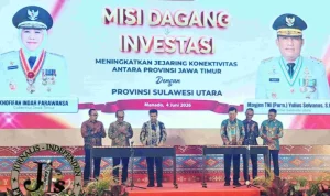 Wagub Sulut Victor Mailangkay mewakili Gubernur Yulius Selvanus dalam Misi Dagang dan Investasi bersama Pemprov Jawa Timur, yang digelar di Ballroom Four Points Hotel by Sheraton Manado, Kamis (4/6/2026).(Dok. JIPS)