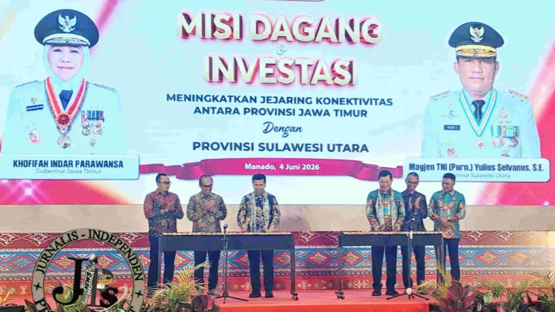 Wagub Sulut Victor Mailangkay mewakili Gubernur Yulius Selvanus dalam Misi Dagang dan Investasi bersama Pemprov Jawa Timur, yang digelar di Ballroom Four Points Hotel by Sheraton Manado, Kamis (4/6/2026).(Dok. JIPS)