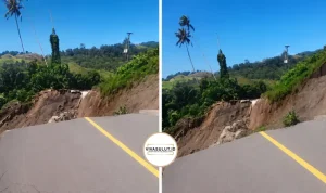Jalan Pinenek Pinasungkulan yang menghubungkan antara Kabupaten Minahasa Utara dan Kota Bitung, terputus, Minggu (7/6/2026).