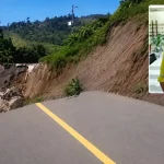 Longsor di jalan yang menghubungkan Desa Pinenek dan Kelurahan Pinasungkulan, Minggu (7/6/2026). Insert, External Relation Department Head PT MSM, Herry Sinyo Rumondor.