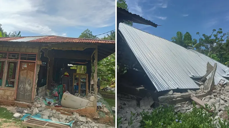 Sejumlah kerusakan di Pulau Kawio, Sangihe akibat gempa pada Senin, (8/6/2026) pagi.