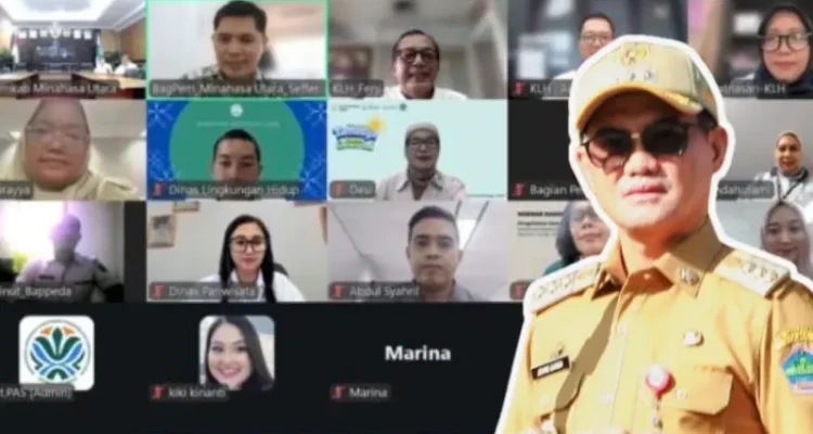 Kepala Bagian Pemerintahan Setda Minahasa Utara, Sefferson Sumampouw, mengikuti rapat daring tindak lanjut program Official Development Assistance (ODA). Insert: Bupati Minut, Joune Ganda.