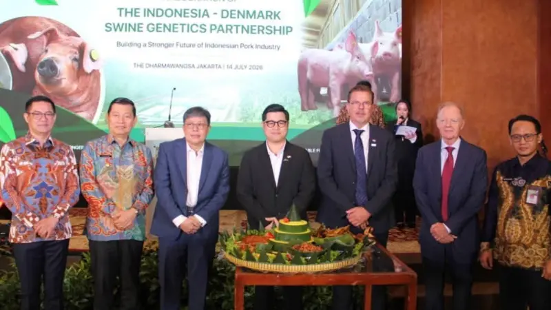 Bupati Minut Joune Ganda menghadiri peresmian Indonesia–Denmark Swine Genetics Partnership di The Dharmawangsa Jakarta, Selasa (14/7/2026).