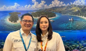 Bupati Minahasa Utara Joune Ganda didampingi istri tercinta, Rizya Ganda Davega pada moment APKASI Otonomi Expo 2026 di Tanggerang.(foto: VivaSulut)