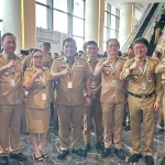 Gubernur Sulut Yulius Selvanus, Bupati Minut Joune Ganda dan sejumlah kepada daerah lainnya di Sulut menghadiri Rakornas TPAKD.(Foto: dok. Diskominfo Minut)